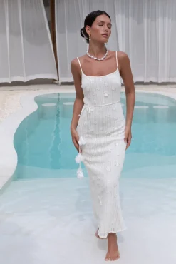 Cocktail Dresses|Vacation Dresses>Hello Molly Whispering Petals Knit Midi Dress Cream