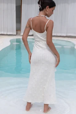 Cocktail Dresses|Vacation Dresses>Hello Molly Whispering Petals Knit Midi Dress Cream