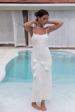 Cocktail Dresses|Vacation Dresses>Hello Molly Whispering Petals Knit Midi Dress Cream
