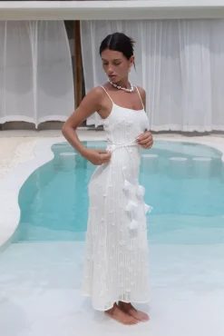 Cocktail Dresses|Vacation Dresses>Hello Molly Whispering Petals Knit Midi Dress Cream