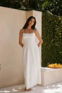 Cocktail Dresses|Vacation Dresses>Hello Molly Whispering Willow Maxi Dress White