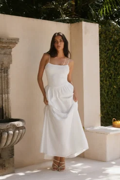Cocktail Dresses|Vacation Dresses>Hello Molly Whispering Willow Maxi Dress White