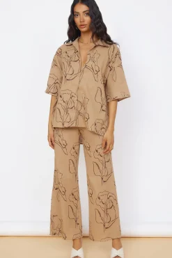 Cropped|Two-Piece Pants Set>Hello Molly Wildflower Soul Set Brown