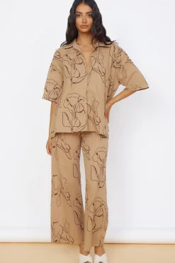 Cropped|Two-Piece Pants Set>Hello Molly Wildflower Soul Set Brown
