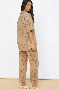 Cropped|Two-Piece Pants Set>Hello Molly Wildflower Soul Set Brown