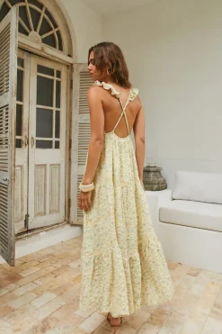 Vacation Dresses|Date Night Dresses>MABLE Willow Bloom Maxi Dress Yellow
