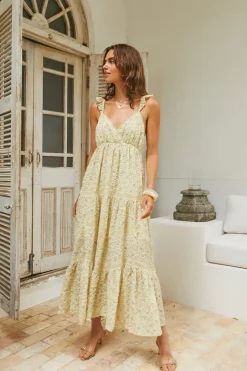 Vacation Dresses|Date Night Dresses>MABLE Willow Bloom Maxi Dress Yellow
