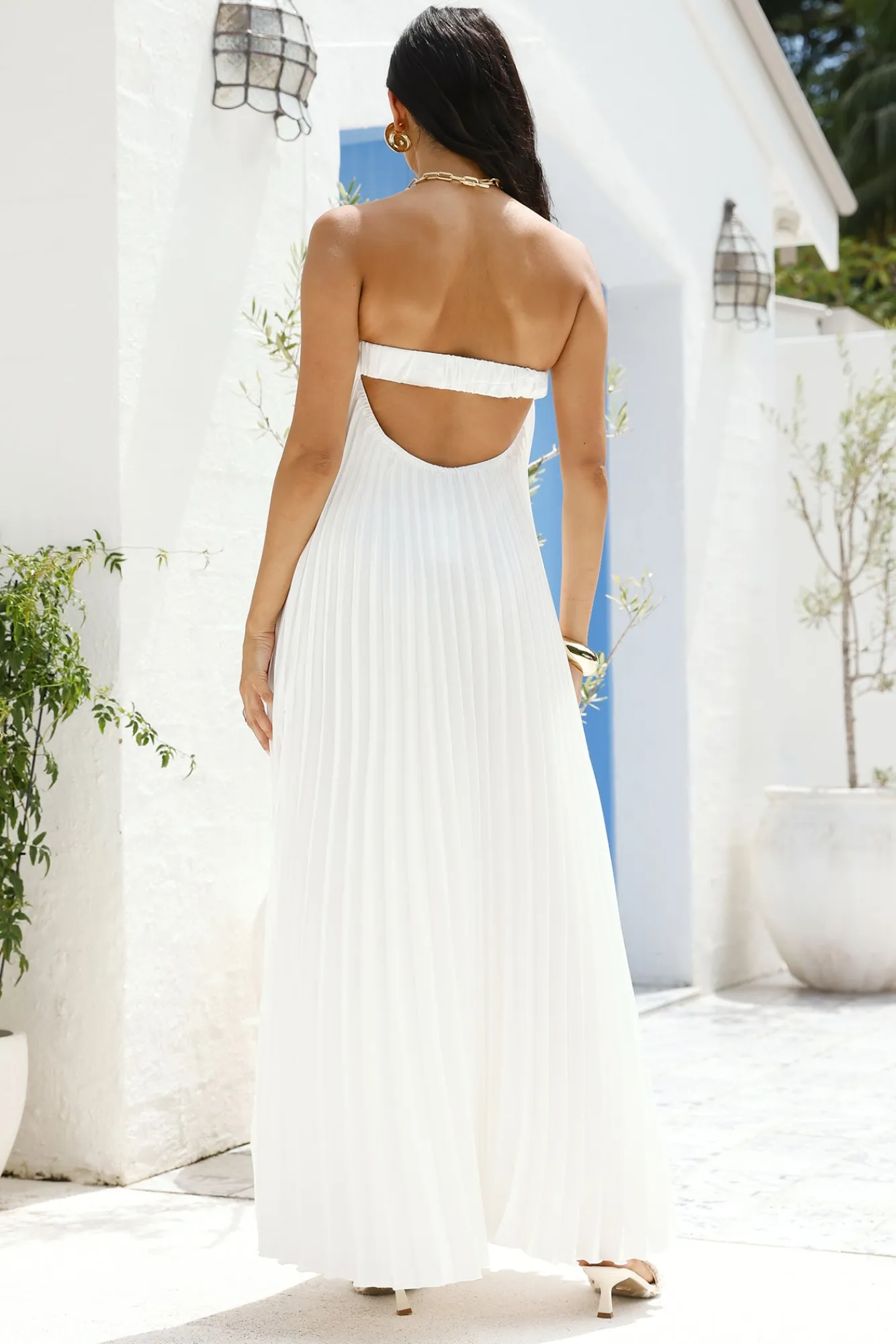 White Dresses|Maxi Dresses>Hello Molly Willow Breeze Pleated Maxi Dress White