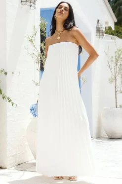 White Dresses|Maxi Dresses>Hello Molly Willow Breeze Pleated Maxi Dress White