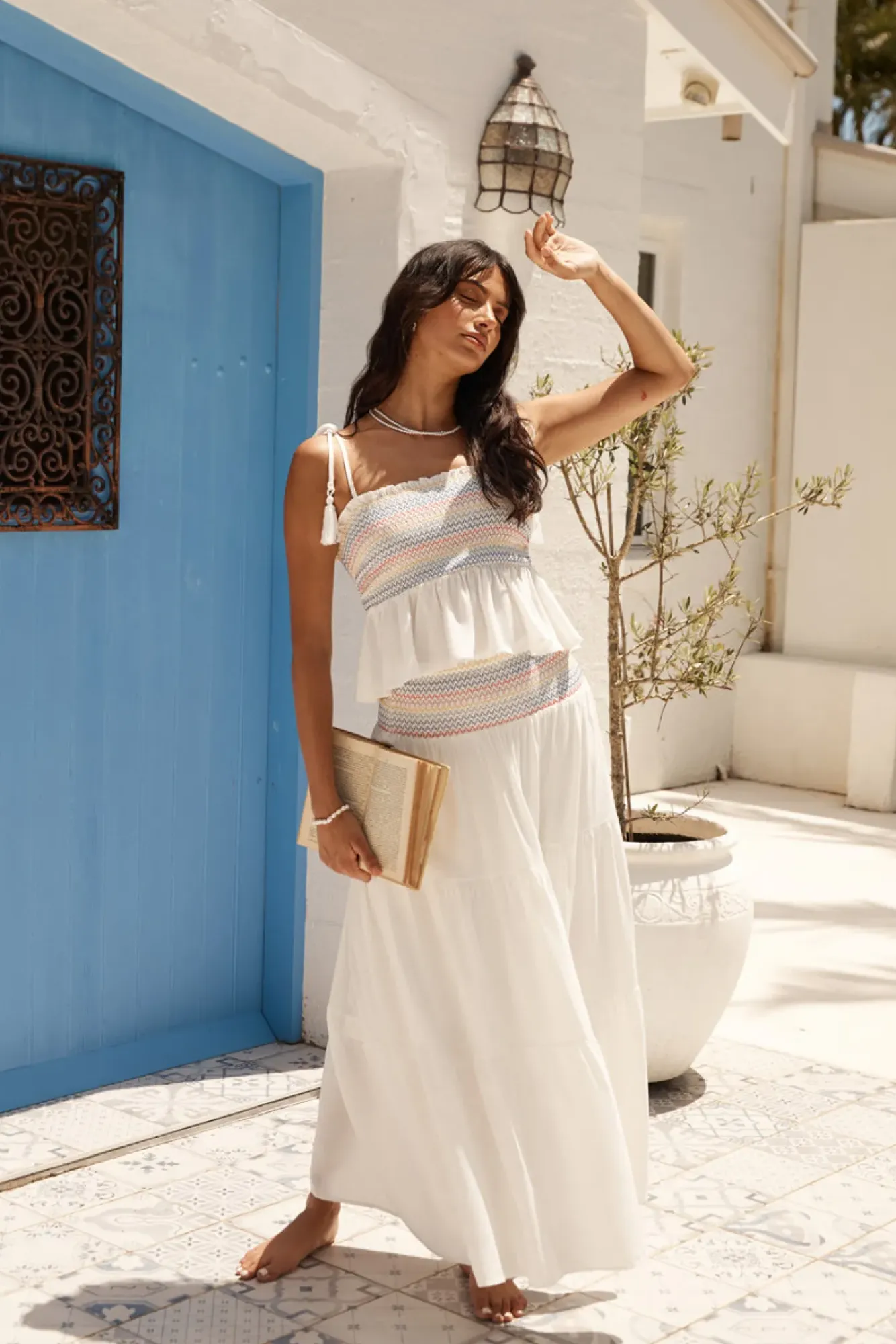 Skirt And Top Sets>Hello Molly Winding Roads Set White