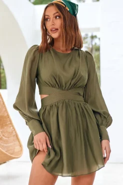 Spring Break Dresses|Long Sleeve Dresses>Hello Molly Wish From The Heart Dress Olive