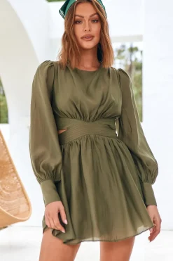 Spring Break Dresses|Long Sleeve Dresses>Hello Molly Wish From The Heart Dress Olive