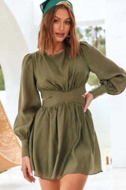 Spring Break Dresses|Long Sleeve Dresses>Hello Molly Wish From The Heart Dress Olive