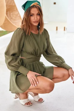 Spring Break Dresses|Long Sleeve Dresses>Hello Molly Wish From The Heart Dress Olive