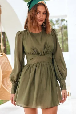 Spring Break Dresses|Long Sleeve Dresses>Hello Molly Wish From The Heart Dress Olive