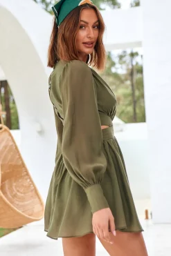 Spring Break Dresses|Long Sleeve Dresses>Hello Molly Wish From The Heart Dress Olive