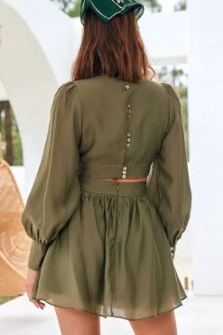 Spring Break Dresses|Long Sleeve Dresses>Hello Molly Wish From The Heart Dress Olive