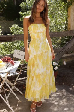 Wedding Guest Dresses|Cocktail Dresses>Hello Molly Wishful Strapless Maxi Dress Yellow