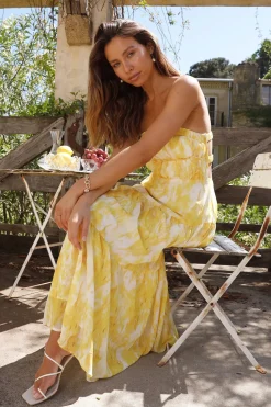 Wedding Guest Dresses|Cocktail Dresses>Hello Molly Wishful Strapless Maxi Dress Yellow