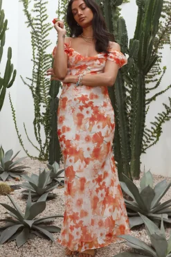 Cocktail Dresses|Brunch Dresses>Hello Molly Wishing Well Maxi Dress Orange