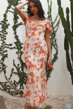 Cocktail Dresses|Brunch Dresses>Hello Molly Wishing Well Maxi Dress Orange