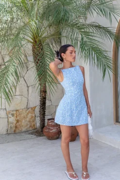 Vacation Dresses|Spring Break Dresses>Hello Molly Wonderous Moment Mini Dress Blue