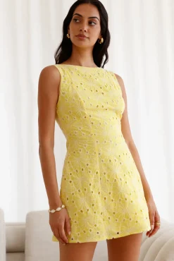 Vacation Dresses|Brunch Dresses>Hello Molly Wonderous Moment Mini Dress Yellow