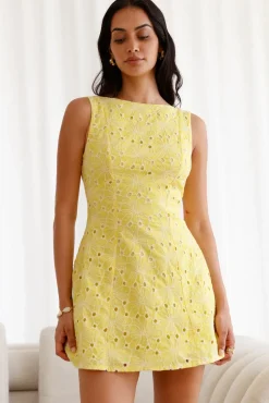 Vacation Dresses|Brunch Dresses>Hello Molly Wonderous Moment Mini Dress Yellow