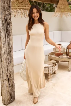 Vacation Dresses|Bump Friendly>Hello Molly Wrapped Up Knit Maxi Dress Beige