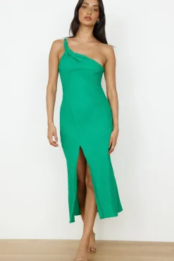 Wedding Guest Dresses|Cocktail Dresses>Hello Molly Wrinkle In Time One Shoulder Maxi Dress Green