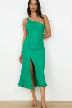 Wedding Guest Dresses|Cocktail Dresses>Hello Molly Wrinkle In Time One Shoulder Maxi Dress Green