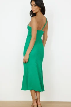 Wedding Guest Dresses|Cocktail Dresses>Hello Molly Wrinkle In Time One Shoulder Maxi Dress Green