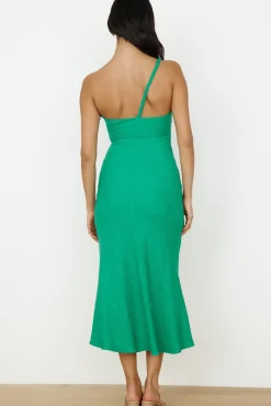 Wedding Guest Dresses|Cocktail Dresses>Hello Molly Wrinkle In Time One Shoulder Maxi Dress Green