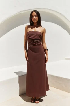 Wedding Guest Dresses|Cocktail Dresses>Hello Molly Yasmin Strapless Maxi Dress Brown