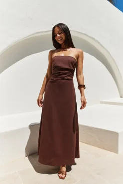 Wedding Guest Dresses|Cocktail Dresses>Hello Molly Yasmin Strapless Maxi Dress Brown