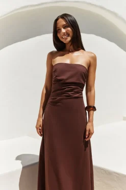 Wedding Guest Dresses|Cocktail Dresses>Hello Molly Yasmin Strapless Maxi Dress Brown