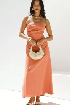 Wedding Guest Dresses|Cocktail Dresses>Hello Molly Yasmin Strapless Maxi Dress Coral
