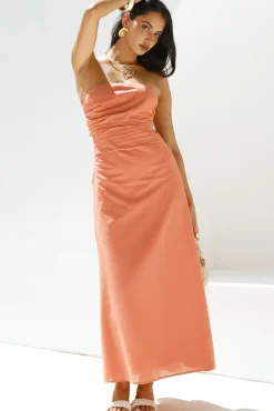 Wedding Guest Dresses|Cocktail Dresses>Hello Molly Yasmin Strapless Maxi Dress Coral