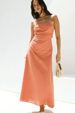 Wedding Guest Dresses|Cocktail Dresses>Hello Molly Yasmin Strapless Maxi Dress Coral