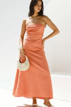 Wedding Guest Dresses|Cocktail Dresses>Hello Molly Yasmin Strapless Maxi Dress Coral