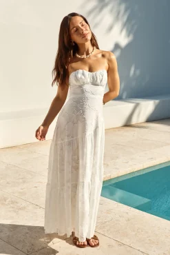Cocktail Dresses|Vacation Dresses>Hello Molly You and Me Strapless Maxi Dress White