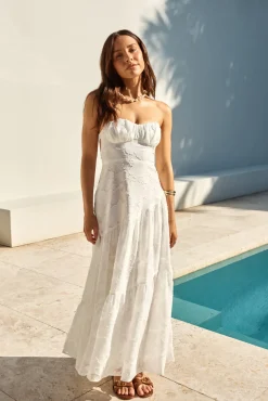 Cocktail Dresses|Vacation Dresses>Hello Molly You and Me Strapless Maxi Dress White