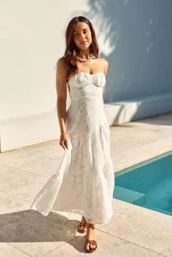 Cocktail Dresses|Vacation Dresses>Hello Molly You and Me Strapless Maxi Dress White