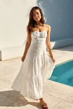 Cocktail Dresses|Vacation Dresses>Hello Molly You and Me Strapless Maxi Dress White