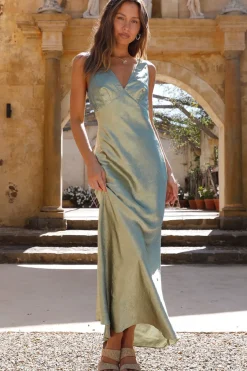 Wedding Guest Dresses|Cocktail Dresses>Hello Molly Young Folks Satin Maxi Dress Sage