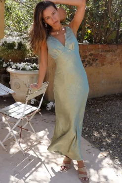 Wedding Guest Dresses|Cocktail Dresses>Hello Molly Young Folks Satin Maxi Dress Sage